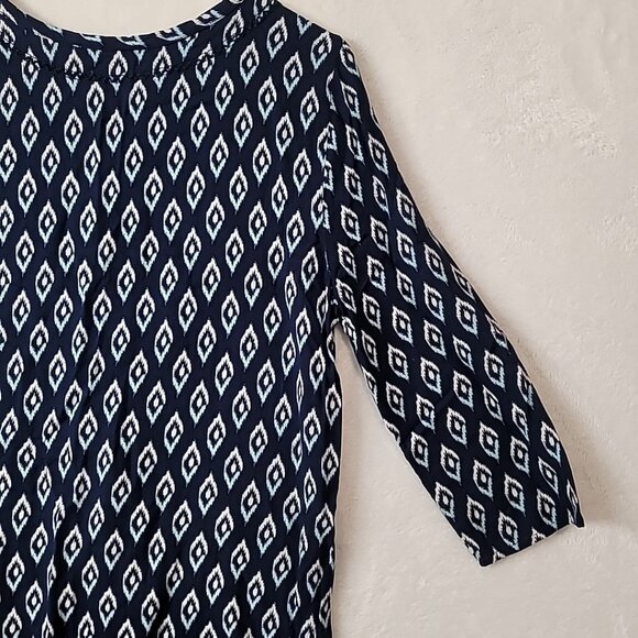 Faded Glory Rayon Tunic 3/4 Sleeve Size 8-10 Youth Blue White Diamond Pattern - Picture 8 of 13